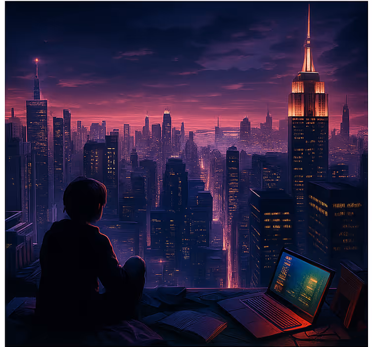 Rolo zavjese štreber futuristički pogled na skyscapera za igrače - TenStickers
