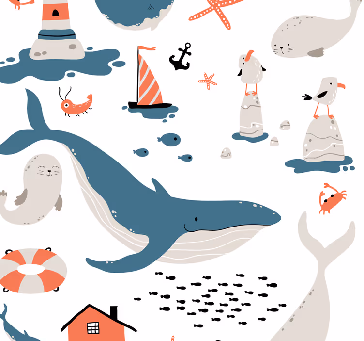 Zavjese za dječju sobu s motivom kitova iz oceana - TenStickers