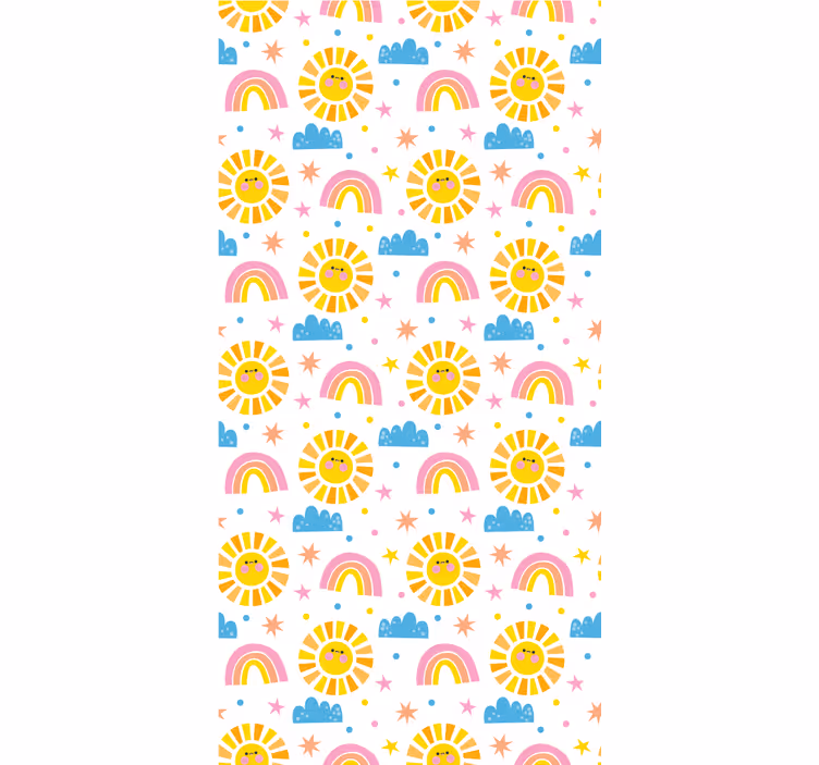 Zavjese za dječju sobu s duginim bojama, suncem i oblacima - TenStickers