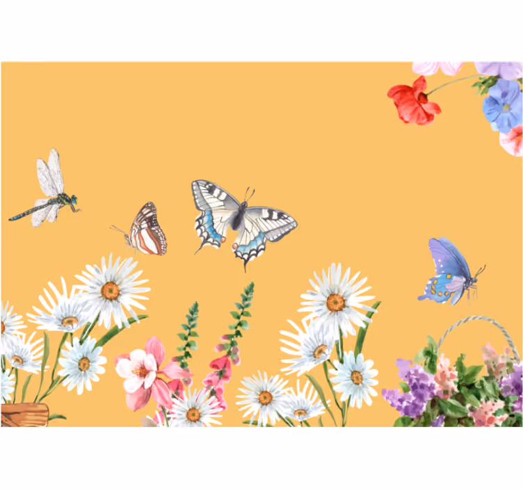 Zavjese za kuhinju s motivom cvijeta tratinčice i leptira - TenStickers