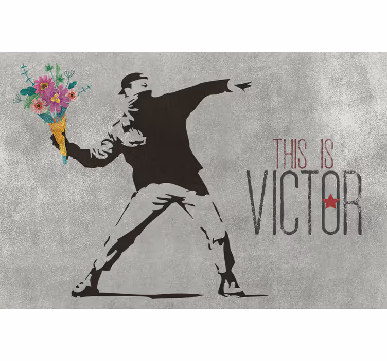 Sive zavjese s personaliziranim bansky buketom cvijeća - TenStickers