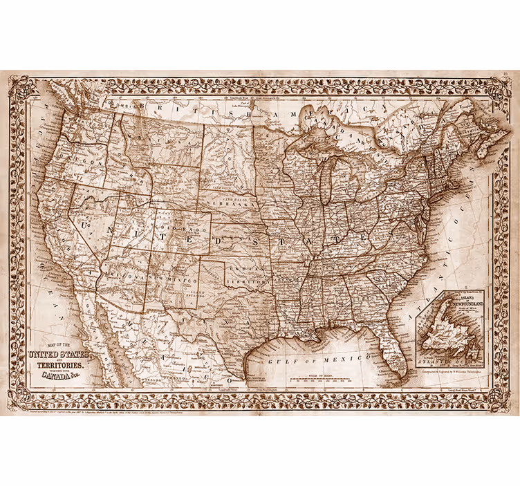 Zavjese za dnevni boravak s vintage kartom sjeverne amerike - TenStickers