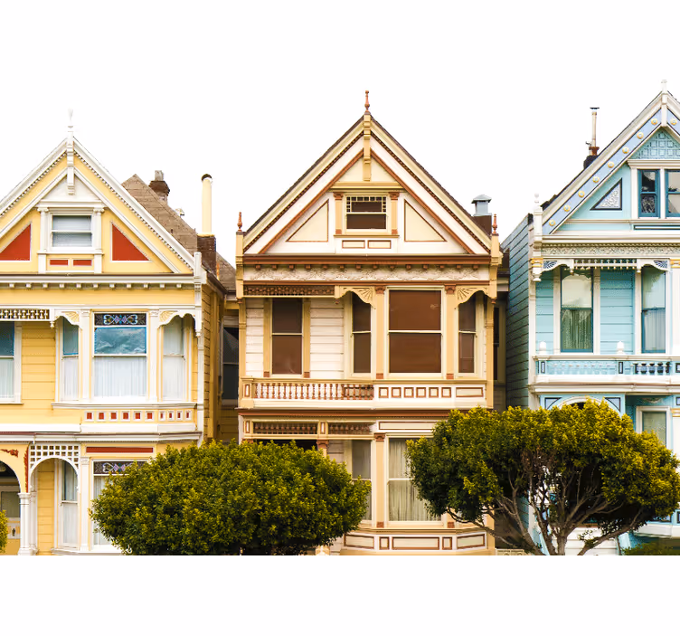 Zavjese za dnevni boravak u stilu vintage kuća san francisca - TenStickers