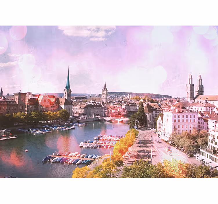 Zavjese za dnevni boravak s pogledom na jezera zürich - TenStickers