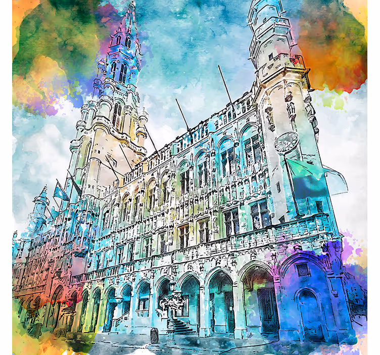 Zavjese za dnevni boravak akvarel grand place bruxelles - TenStickers
