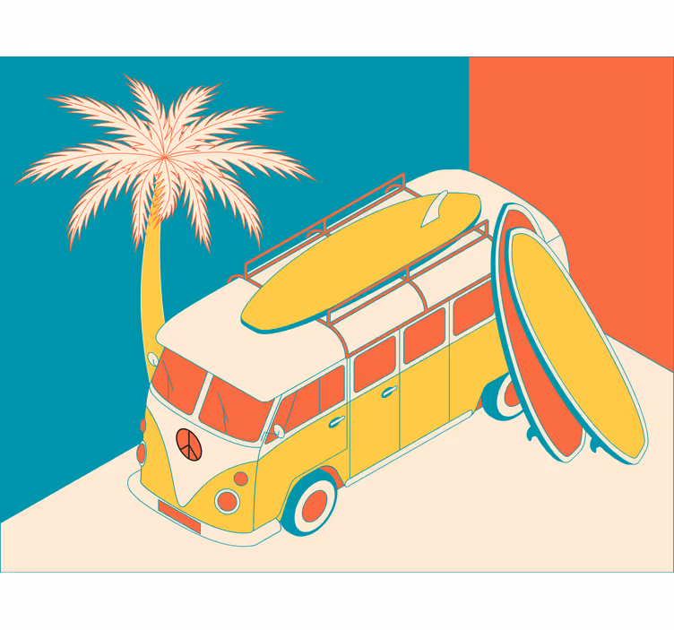 Zavjese za spavaću sobu hippy mini bus motiv - TenStickers