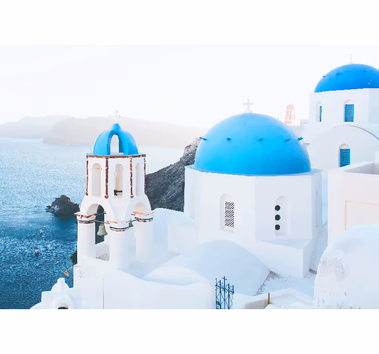 Bijele zavjese u stilu bijelih i plavih kuća santorinija - TenStickers
