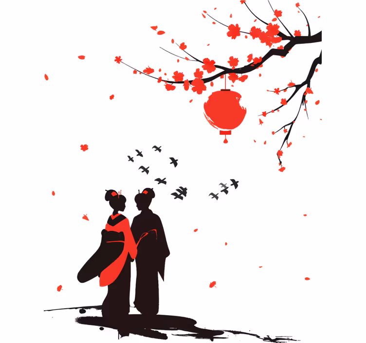 Zavjese za spavaću sobu s japanskim gejšama - TenStickers