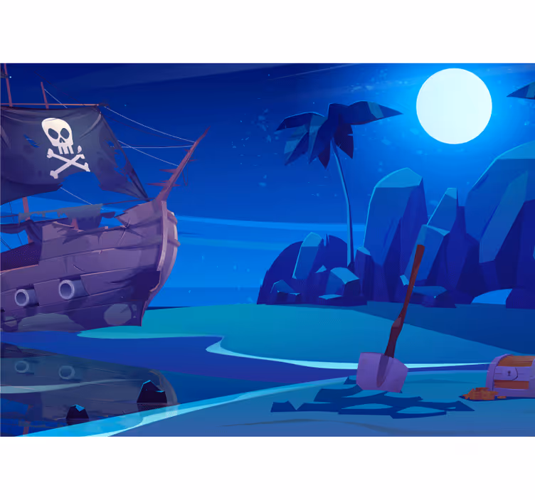 Zavjese za dječju sobu s piratskim brodom noću - TenStickers