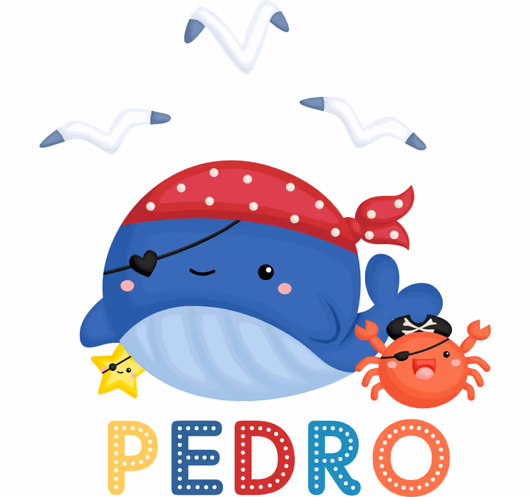 Zavjese za dječju sobu s plavim piratskim kitom - TenStickers