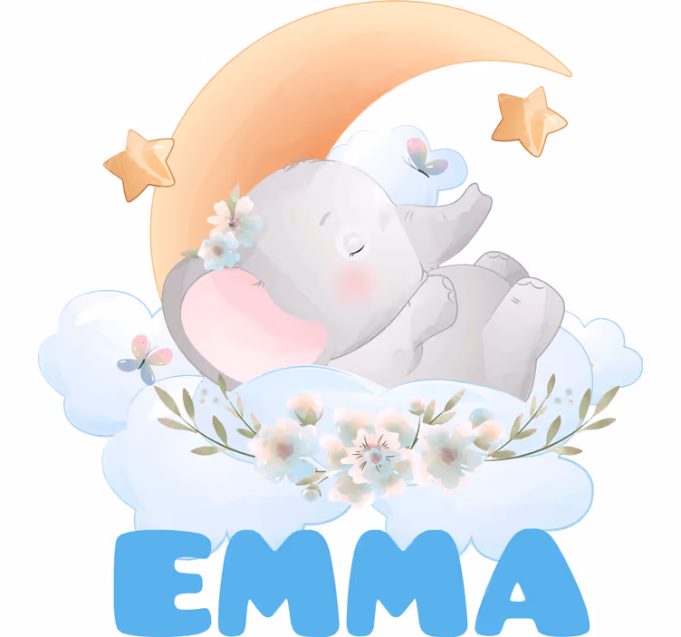 Zavjese za dječju sobu s imenom slatkog slona - TenStickers