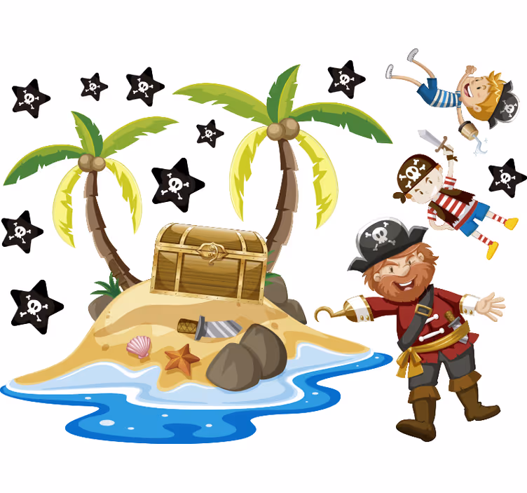 Zavjese za dječju sobu pirati i palme - TenStickers