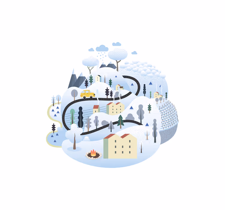 Zavjese za dječju sobu sivo selo s planinama - TenStickers