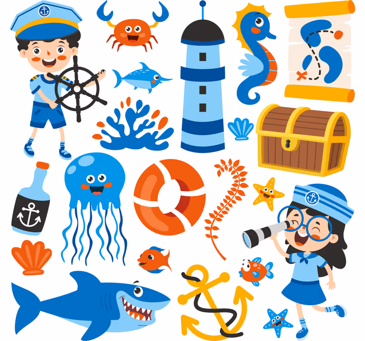 Zavjese za dječju sobu s motivima pirata i morskog života - TenStickers