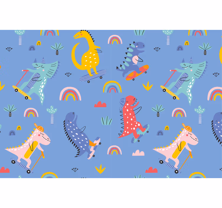 Zavjese za dječju sobu s slatkim dinosaurima na skateboardu - TenStickers