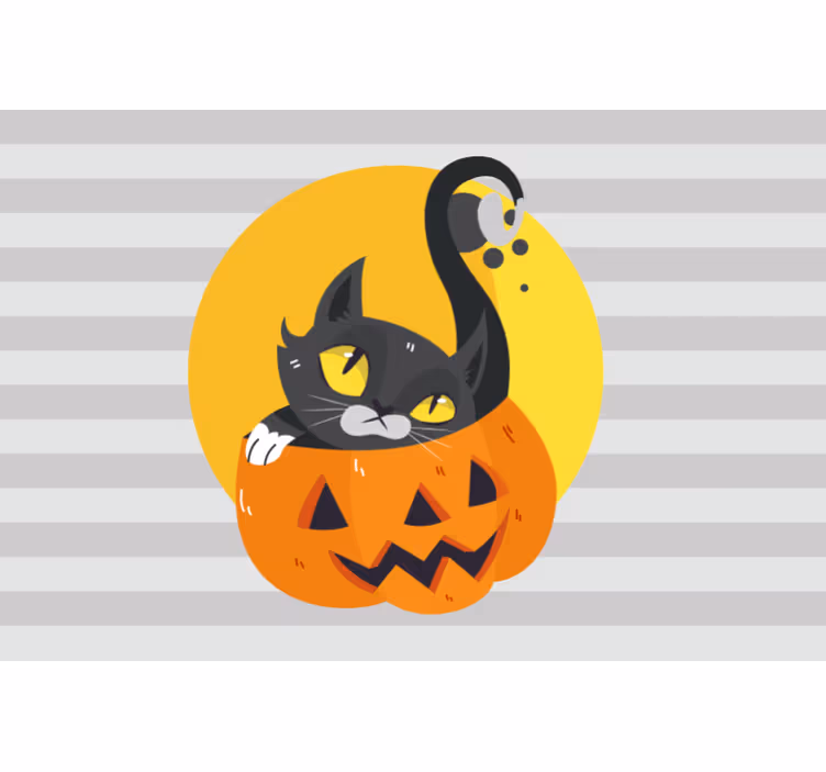 Sive zavjese s bundevama i crnom mačkom - TenStickers