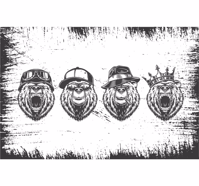 Sive zavjese s medvjedom u vintage logo stilu - TenStickers