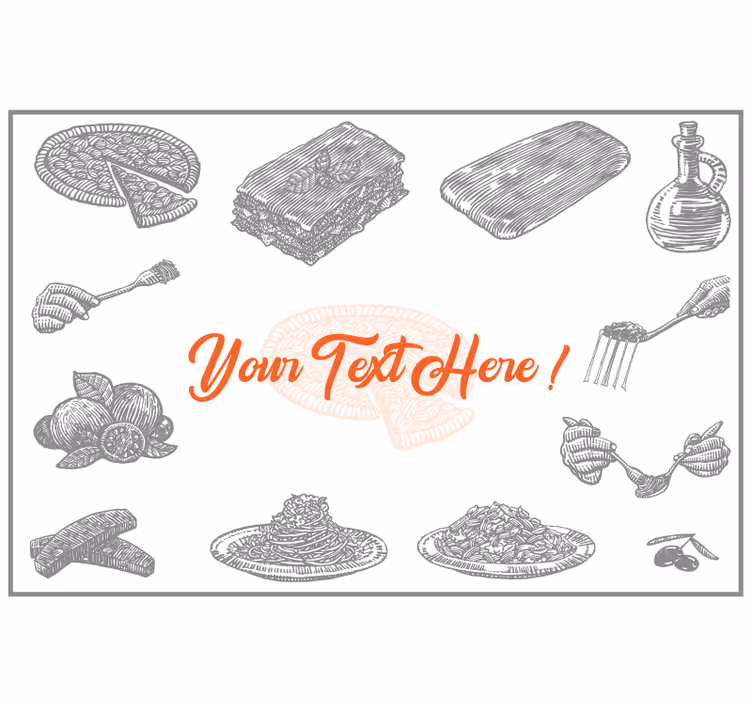 Sive zavjese s ikonama talijanske hrane i tekstom - TenStickers