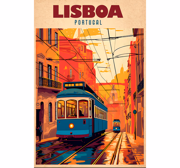 Rolo zavjese više berba s ilustracijom tramvaja iz lisabona - TenStickers
