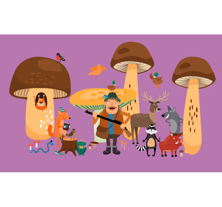 Rolo zavjese zabava ptice u gljivastoj šumi - TenStickers
