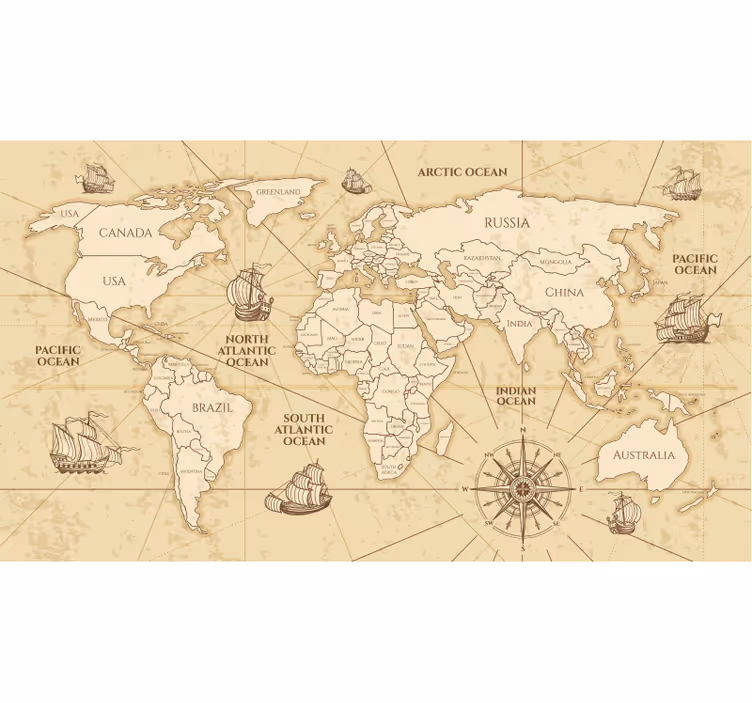 Rolo zavjese karta svijeta retro sepia mural - TenStickers