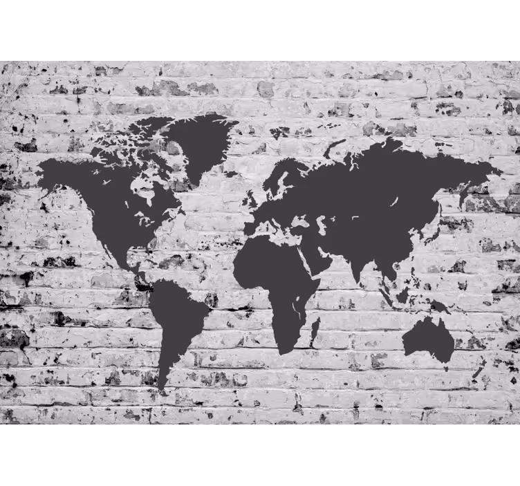 Rolo zavjese karta svijeta bijela cigla mural - TenStickers