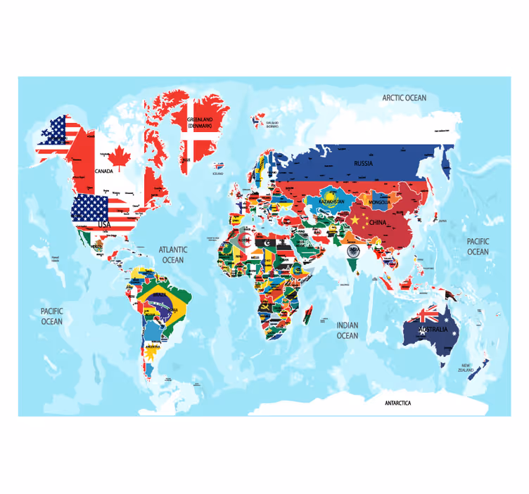 Rolo zavjese karta svijeta s nacionalnim zastavama - TenStickers