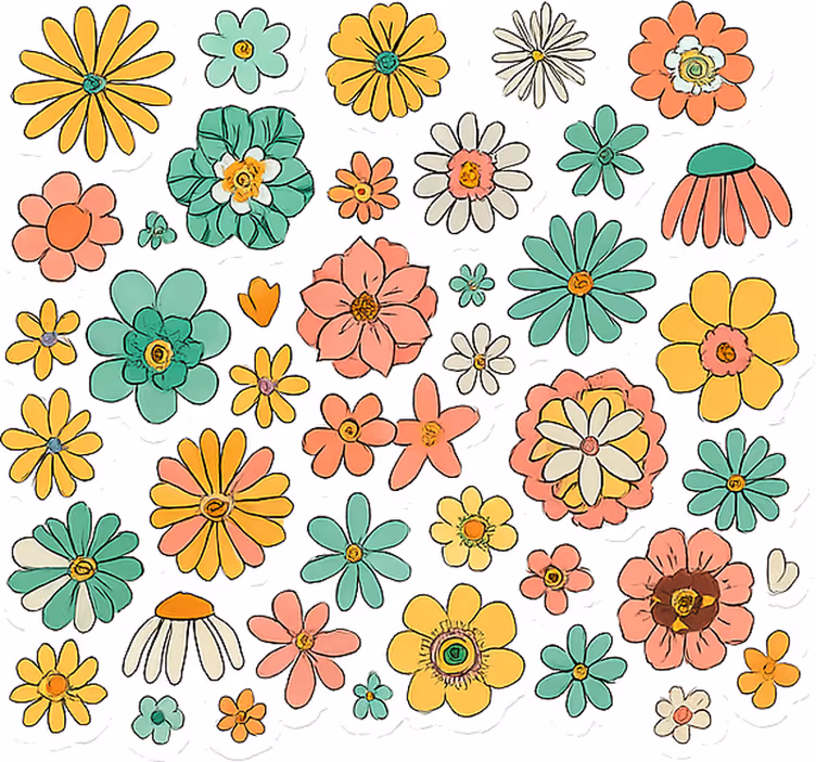 Rolo zavjesa za cvijeće u šarenoj retro kolekciji 70-ih - TenStickers