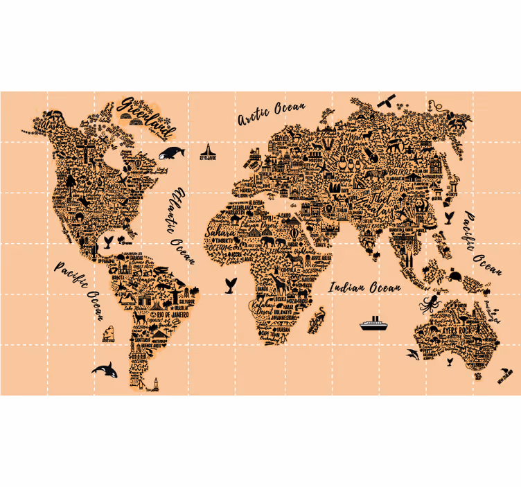 Gradovi mapa svijeta rolo zavjese - TenStickers