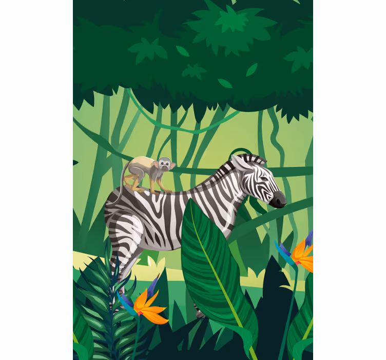 Rolo zavjese životinje zebra s majmunom - TenStickers
