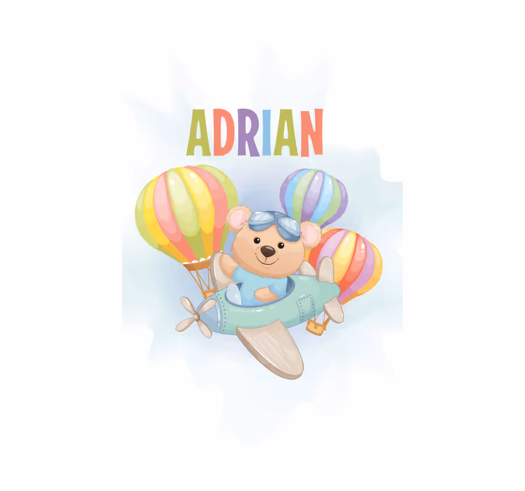 Slatki medo na avionu sa Rolo zavjesem balonima - TenStickers