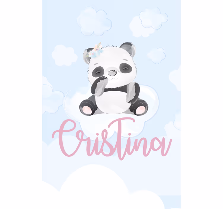 Zavjese za dječju sobu beba panda sjedi s imenom - TenStickers