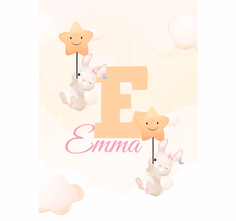 Zavjese za dječju sobu zečići sa zvjezdicama s imenom - TenStickers