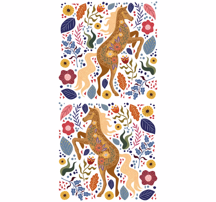 Divlji konj folklorna ilustracija cvjetno rolo zavjesa - TenStickers