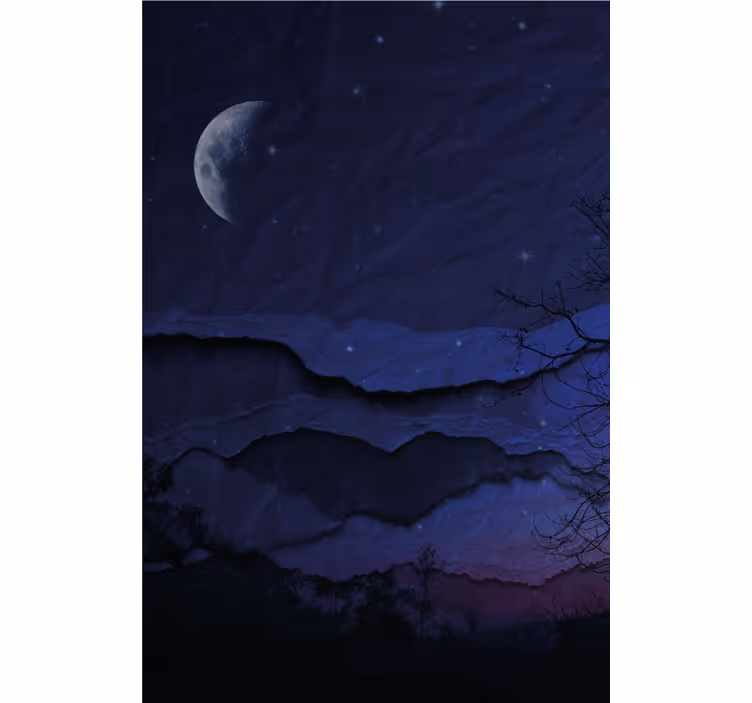 Rolo zavjese izvornik slojevita panorama obasjana mjesečinom - TenStickers