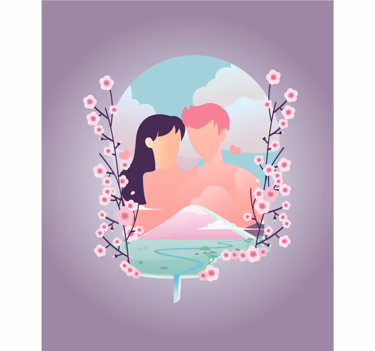 Rolo zavjese romantična par usred cvjetova - TenStickers