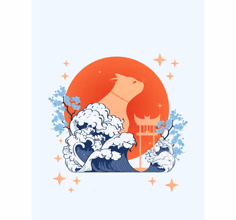 Rolo zavjese životinje mačka s valovima - TenStickers