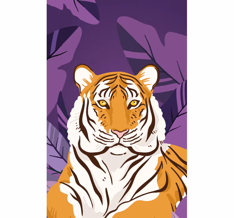 Rolo zavjese životinje portret tigra s lišćem - TenStickers
