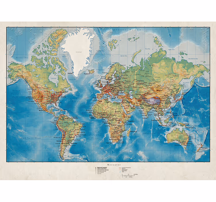 Rolo zavjese karta svijeta mercator - TenStickers