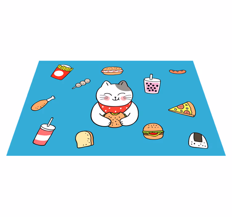 Podmetač djeca slatka mačka koja jede - TenStickers