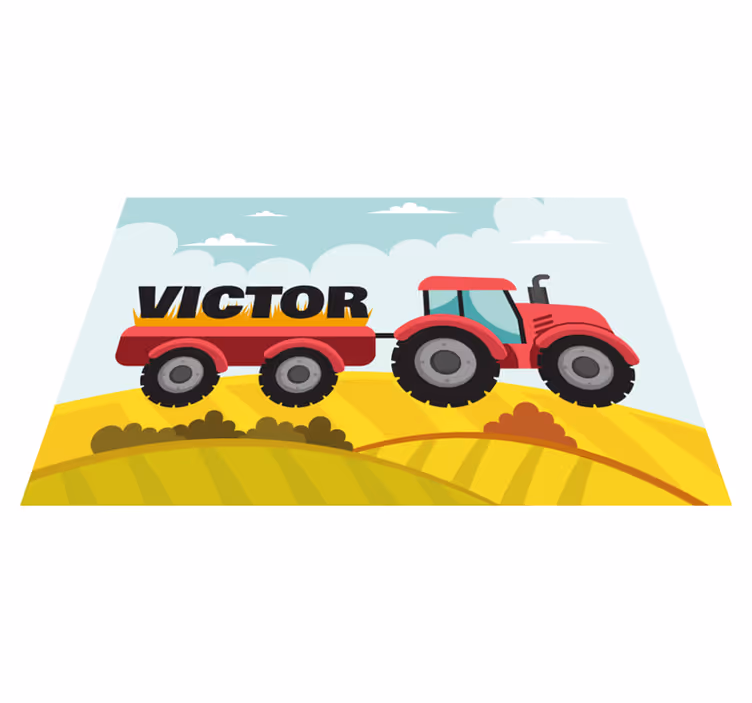šareni traktor i personalizirani podmetač s imenom - TenStickers