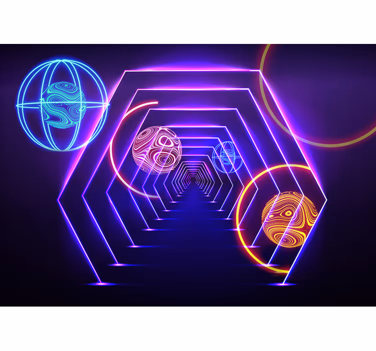 foto tapete 3d neonski šesterokutni pogled na tunel - TenStickers