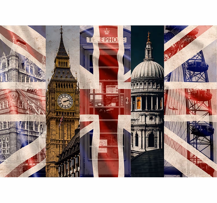 Foto tapete za dnevni boravak kolaž londonskih ikona - TenStickers
