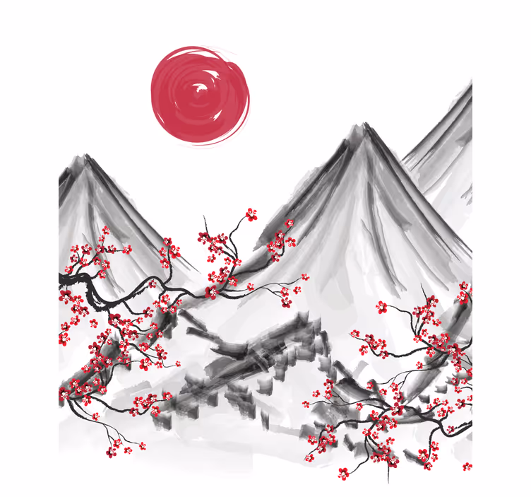 Foto tapete bijeli japanski stil crvenog sunca - TenStickers