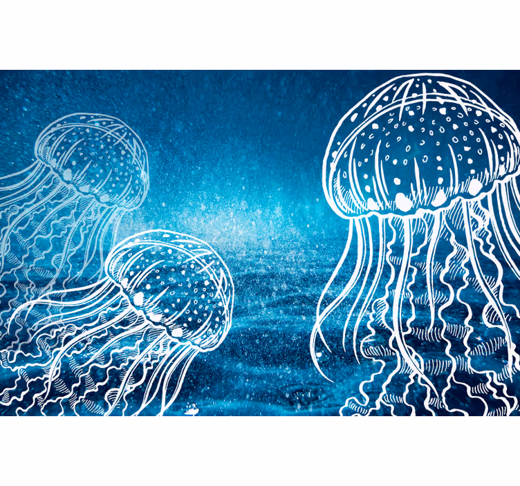 Foto tapete plavi meduze u plavoj i bijeloj boji - TenStickers
