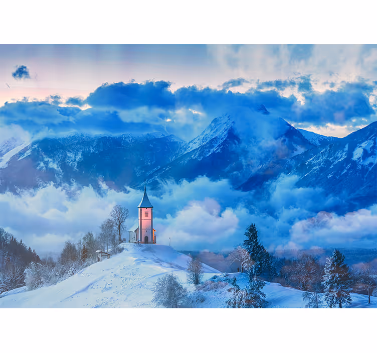 Foto tapete plavi snježna planina i magla - TenStickers