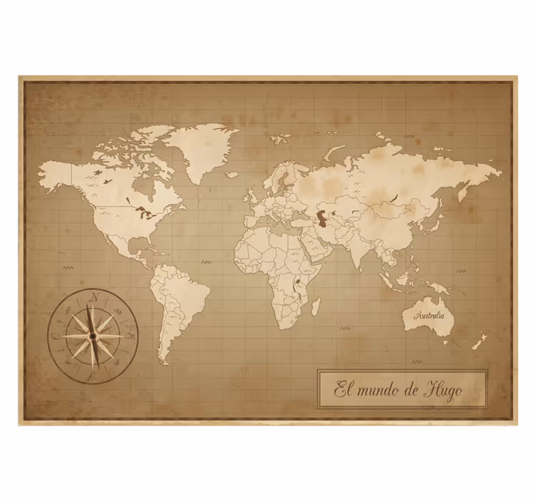 Foto tapete smeđe vintage mapa svijeta s imenom - TenStickers