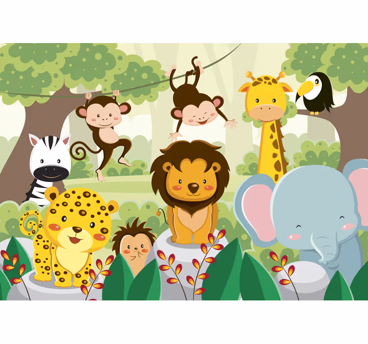 Divlje životinje u freskama djece džungle - TenStickers