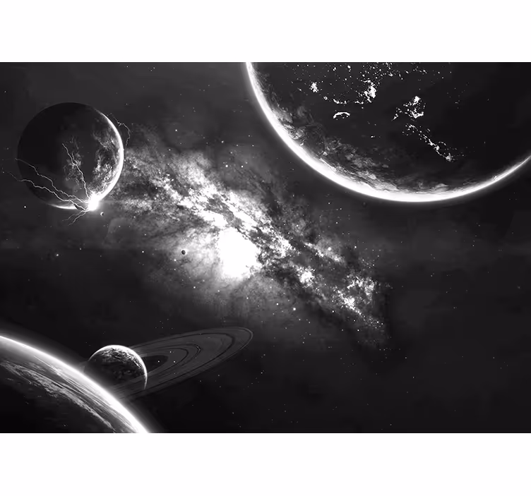 Galaksije i planeti u zidnom zidu sivog prostora - TenStickers