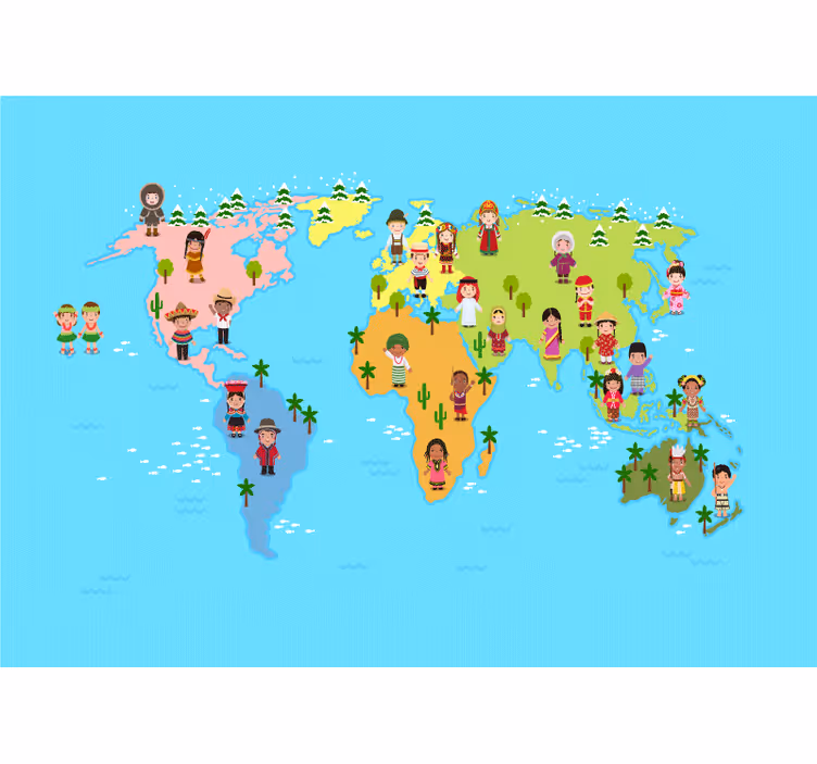 Tapeta karta svijeta likovi kulturne karte - TenStickers